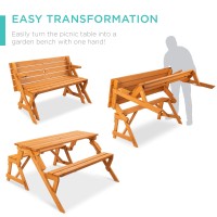 Best Choice Products 2In1 Transforming Interchangeable Outdoor Wooden Picnic Table Garden Bench For Backyard Porch Patio De