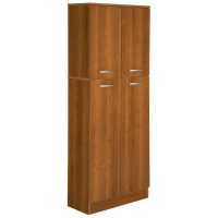 South Shore, Morgan Cherry 4-Door Storage Pantry With Adjustable Shelves