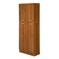 South Shore, Morgan Cherry 4-Door Storage Pantry With Adjustable Shelves