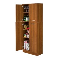 South Shore, Morgan Cherry 4-Door Storage Pantry With Adjustable Shelves