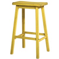 Acme Gaucho Wooden Armless Rectangle Bar Stool In Antique Yellow (Set Of 2)