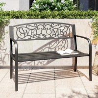 Belleze Outdoor Garden Bench 50 Inch Cast Iron Metal Loveseat Chairs With Armrests For Park Yard Porch Lawn Balcony Backya