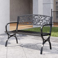 Belleze Patio Outdoor Garden Bench, 50 Inch Cast Iron Metal Loveseat Chairs With Armrests For Park, Yard, Porch, Lawn, Balcony, Backyard, Antique Seat Furniture, Bronze