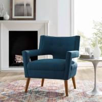 Modway Sheer Upholstered Fabric Mid-Century Modern Accent Lounge Arm Chair In Azure