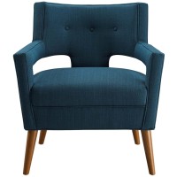 Modway Sheer Upholstered Fabric Mid-Century Modern Accent Lounge Arm Chair In Azure