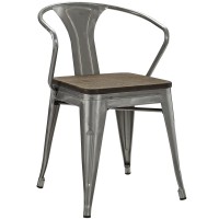 Modway Promenade Industrial Modern Steel Dining Side Chair With Bamboo Seat In Gunmetal