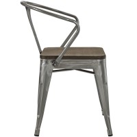 Modway Promenade Industrial Modern Steel Dining Side Chair With Bamboo Seat In Gunmetal