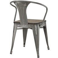 Modway Promenade Industrial Modern Steel Dining Side Chair With Bamboo Seat In Gunmetal