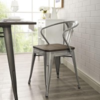 Modway Promenade Industrial Modern Steel Dining Side Chair With Bamboo Seat In Gunmetal