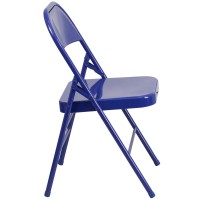 Hercules Colorburst Series Cobalt Blue Triple Braced & Double Hinged Metal Folding Chair