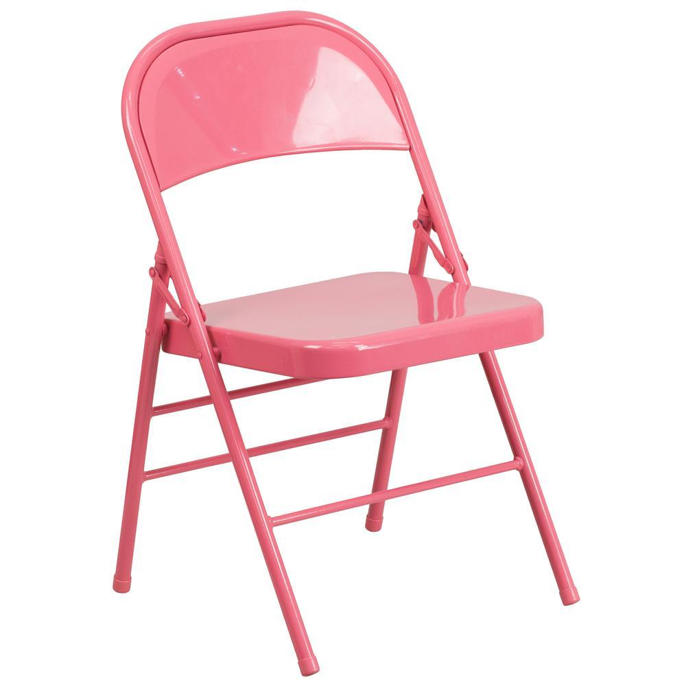 Hercules Colorburst Series Bubblegum Pink Triple Braced & Double Hinged Metal Folding Chair