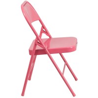 Hercules Colorburst Series Bubblegum Pink Triple Braced & Double Hinged Metal Folding Chair