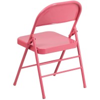 Hercules Colorburst Series Bubblegum Pink Triple Braced & Double Hinged Metal Folding Chair