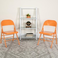 Hercules Colorburst Series Orange Marmalade Triple Braced & Double Hinged Metal Folding Chair