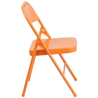 Hercules Colorburst Series Orange Marmalade Triple Braced & Double Hinged Metal Folding Chair