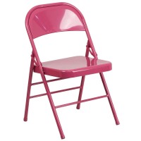 Hercules Colorburst Series Shockingly Fuchsia Triple Braced & Double Hinged Metal Folding Chair