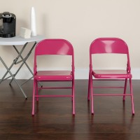 Hercules Colorburst Series Shockingly Fuchsia Triple Braced & Double Hinged Metal Folding Chair