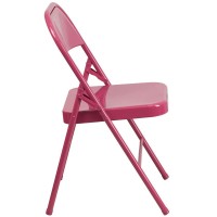 Hercules Colorburst Series Shockingly Fuchsia Triple Braced & Double Hinged Metal Folding Chair