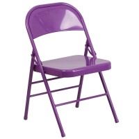 Hercules Colorburst Series Impulsive Purple Triple Braced & Double Hinged Metal Folding Chair