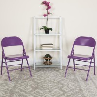 Hercules Colorburst Series Impulsive Purple Triple Braced & Double Hinged Metal Folding Chair