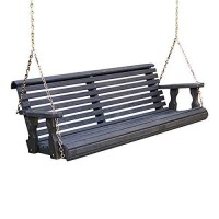 Amish Casual Heavy Duty 800 Lb Roll Back Treated Porch Swing With Hanging Chains (5 Foot, Semi-Solid Black Stain)