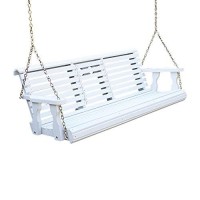 Porchgate Amish Heavy Duty 800 Lb Rollback Console Treated Porch Swing With Hanging Chains (Semi-Solid White Stain)