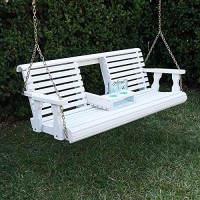 Porchgate Amish Heavy Duty 800 Lb Rollback Console Treated Porch Swing With Hanging Chains (Semi-Solid White Stain)