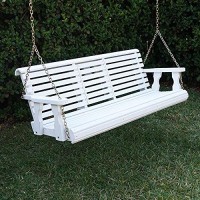 Porchgate Amish Heavy Duty 800 Lb Rollback Console Treated Porch Swing With Hanging Chains (Semi-Solid White Stain)