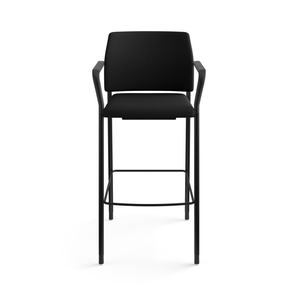 HON Accommodate Sitting Stool Black Fabric Back Textured Black Steel Frame Black Polyester Fabric Armrest