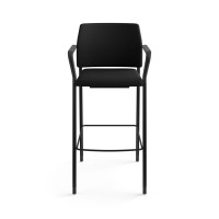 HON Accommodate Sitting Stool Black Fabric Back Textured Black Steel Frame Black Polyester Fabric Armrest