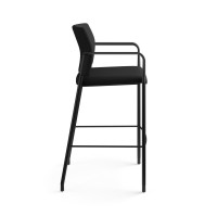 HON Accommodate Sitting Stool Black Fabric Back Textured Black Steel Frame Black Polyester Fabric Armrest