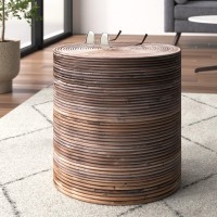 New Pacific Direct Roxas Rattan Round Stool End Table, Gray