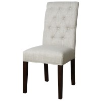 New Pacific Direct Gwendoline Fabric Tufted Side Chair,Pecan Brown Legs,Rice Beige,Fully Assembled,Set Of 2