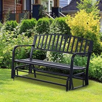 Outsunny Patio Glider Bench Outdoor Swing Rocking Chair Loveseat With Power Coated Sturdy Steel Frame, Black