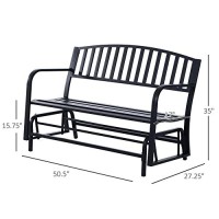 Outsunny Patio Glider Bench Outdoor Swing Rocking Chair Loveseat With Power Coated Sturdy Steel Frame, Black