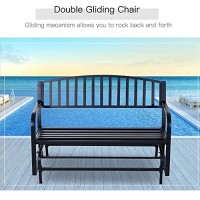 Outsunny Patio Glider Bench Outdoor Swing Rocking Chair Loveseat With Power Coated Sturdy Steel Frame, Black