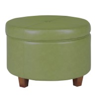 Homepop Round Leatherette Storage Ottoman With Lid, Moss Green Large