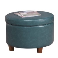 Homepop Round Leatherette Storage Ottoman With Lid, Teal