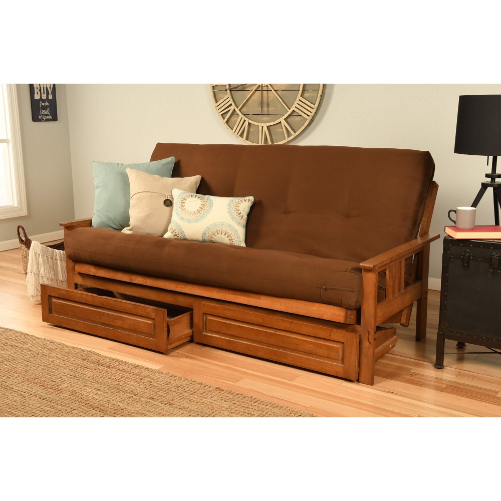 Kodiak Furniture Monterey Futon Set With Storage Drawers With Barbados Base And Suede Chocolate Mattress