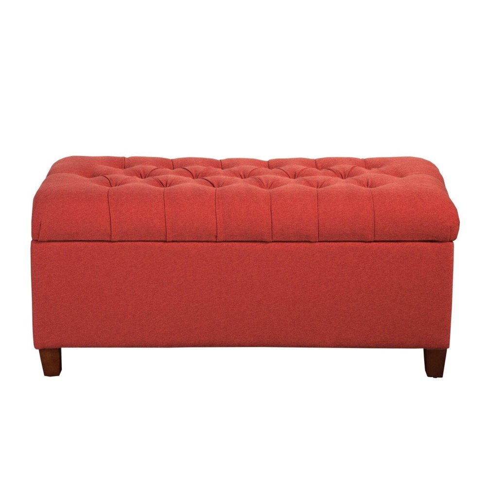 Homepop Home Decor Tufted Ainsley Button Storage Ottoman Bench With Hinged Lid Ottoman Bench With Storage For Living Room & Bedroom, Cranberry Red 18X40X18 Inches