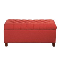 Homepop Home Decor Tufted Ainsley Button Storage Ottoman Bench With Hinged Lid Ottoman Bench With Storage For Living Room & Bedroom, Cranberry Red 18X40X18 Inches