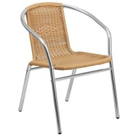 Flash Furniture Commercial Aluminum And Beige Rattan Indoor-Outdoor Restaurant Stack Chair