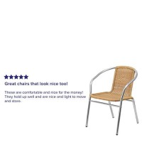 Flash Furniture Commercial Aluminum And Beige Rattan Indoor-Outdoor Restaurant Stack Chair