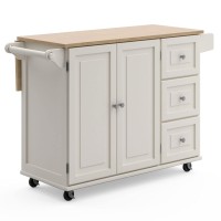 Homestyles Mobile Kitchen Island Cart With Wood Drop Leaf Breakfast Bar, Off White,Soft White, 54 Inch Width