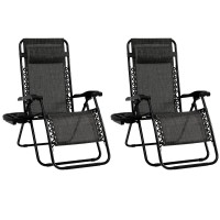 Goplus Zero Gravity Chair, Adjustable Folding Reclining Lounge Chair With Pillow And Cup Holder, Patio Lawn Recliner For Outdoor Pool Camp Yard (Grey, Set Of 2)
