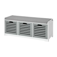 Haotian Fsr23-Hg, Storage Bench With 3 Drawers & Padded Seat Cushion, Hallway Bench Shoe Cabinet Shoe Bench