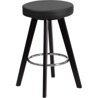 Trenton Series 24 High Contemporary Cappuccino Wood Counter Height Stool with Black Vinyl Seat