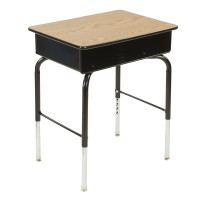 Ecr4Kids Open Front Desk With Metal Storage Book Box, Adjustable, Classroom Furniture, Oak