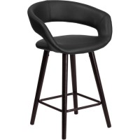 Brynn Series 23.75'' High Contemporary Cappuccino Wood Counter Height Stool In Black Vinyl