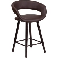 Brynn Series 2375 High Contemporary Cappuccino Wood Counter Height Stool in Brown Vinyl